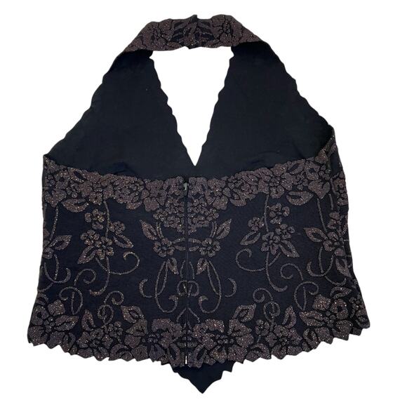 Tadashi Vtg Y2K Textured Beaded Halter Neck Top Pointed Hem Whimsygoth - Picture 8 of 16